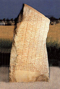Rökstenen, 900-tal.Till minne av Vämod står dessa runor. Men Varin skrev dem till minne av den döde sonen.