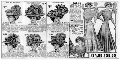 Hattar och klänningar i Amerika 1909. Utdrag ur Sears, Roebuck & co Chicago katalog nr 118. 