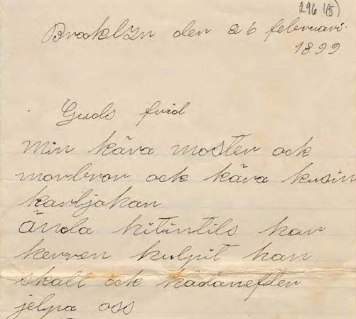 Brev från Carolina Andersson, Brooklyn, NY, USA till Carl Johan Larsson, Misterfall, Kisa år 1899.