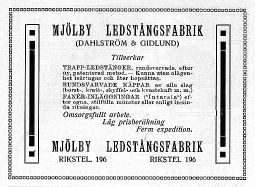 Mjölby Ledstångsfabrik, annons.