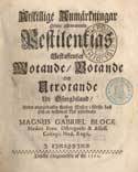 bok om pestens "Motande/Botande och Utrotande" av Magnus Gabriel Block från 1711.