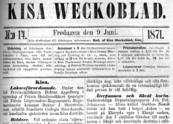 Framsida Kisa Weckoblad n:0 14 1871