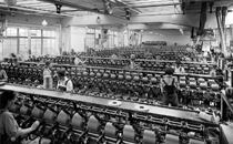 Interiör från Spinneriet 1945. Företaget var viktigt i sin roll att erbjuda industrijobb för kvinnor. Foto: Ateljé Wahlberg