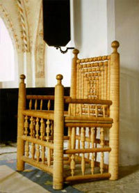 Biskopsstolen i Herrestads kyrka. Originalet finns i Statens historiska museum.