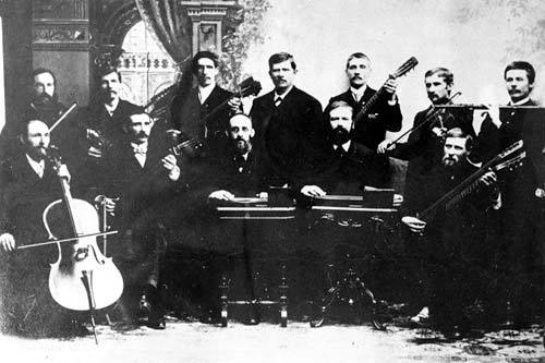  Abraham Hellmans Musikkapell omkring 1895, bestod av Sonstorpssmeder.